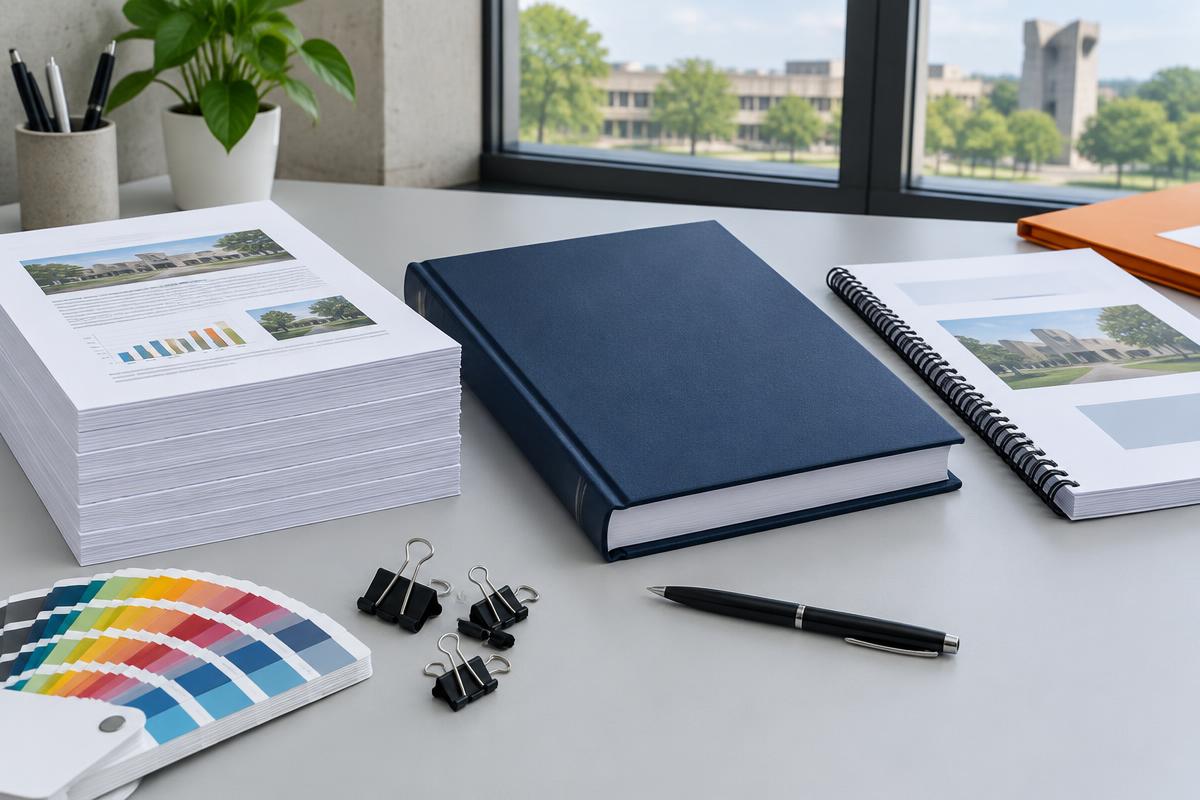 Printed documents, bound research work and print samples